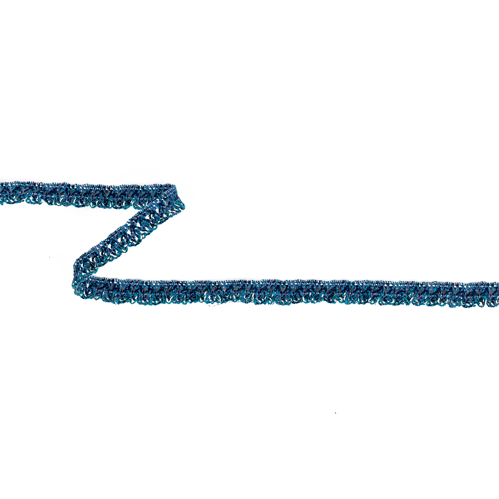 Metallic Moody Blue, Saxony Blue and Ambrosia Fine Crocheted Trim – 0.5″ Metallic Moody Blue, Saxony Blue and Ambrosia Fine Crocheted Trim – 0.5″