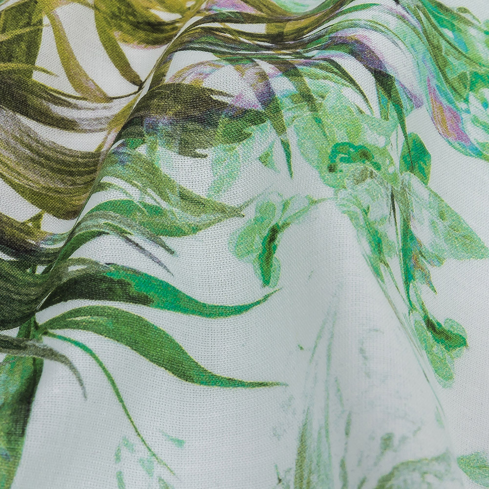 Mercerized Organic Egyptian Cotton Voile – Green and Yellow Tropical Oasis – Toulouse Collection Mercerized Organic Egyptian Cotton Voile – Green and Yellow Tropical Oasis – Toulouse Collection