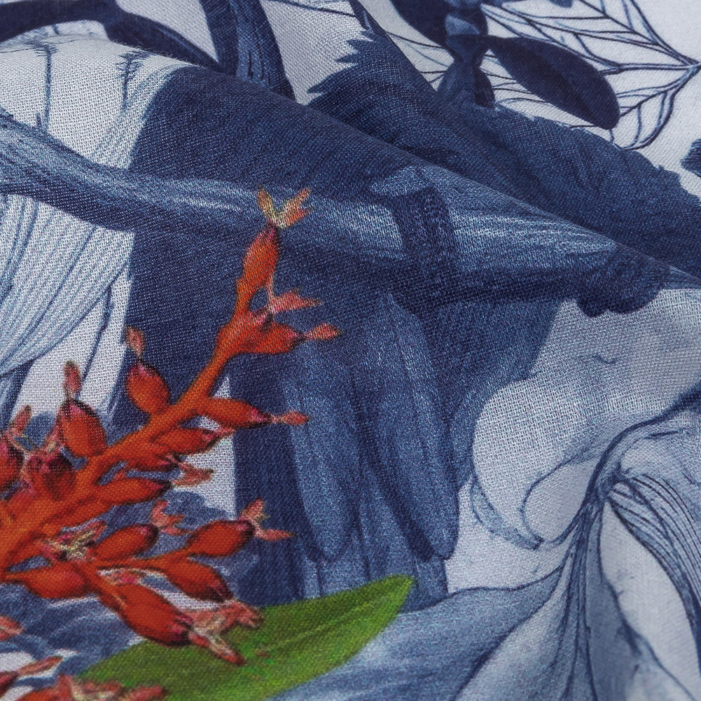 Mercerized Organic Egyptian Cotton Voile – Patriot Blue and Cool Gray Tropical Birds – Toulouse Collection Mercerized Organic Egyptian Cotton Voile – Patriot Blue and Cool Gray Tropical Birds – Toulouse Collection