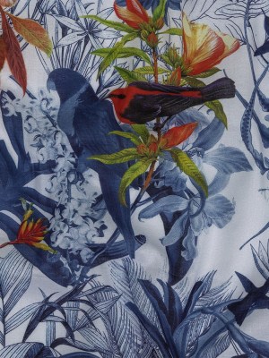Mercerized Organic Egyptian Cotton Voile – Patriot Blue and Cool Gray Tropical Birds – Toulouse Collection Mercerized Organic Egyptian Cotton Voile – Patriot Blue and Cool Gray Tropical Birds – Toulouse Collection