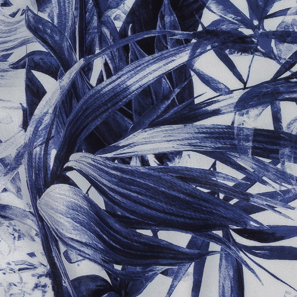 Mercerized Organic Egyptian Cotton Shirting - Blue and Cool Gray Tropical Oasis - Ravello Collection