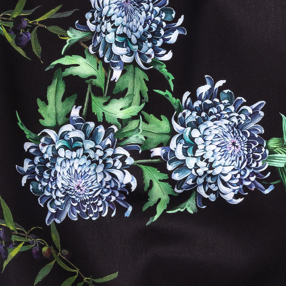 Mercerized Organic Egyptian Cotton Shirting - Tiger Lilies and Chrysanthemums - Ravello Collection