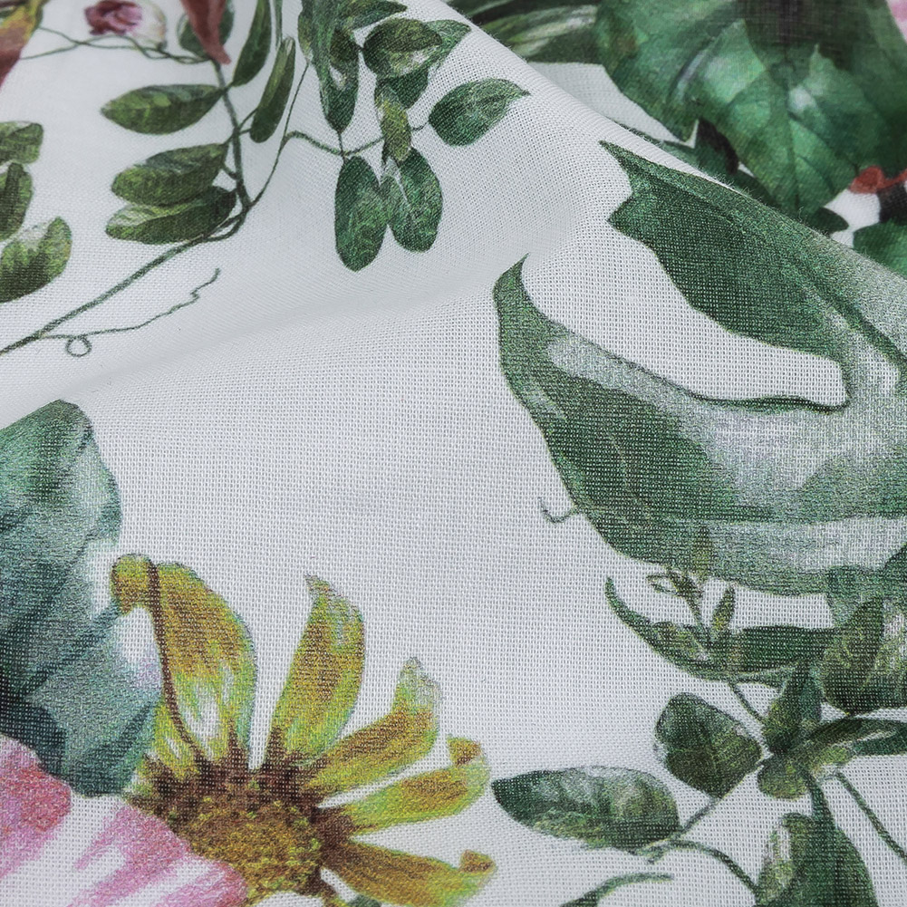 Mercerized Organic Egyptian Cotton Voile – Coral Florals and Foliage – Toulouse Collection Mercerized Organic Egyptian Cotton Voile – Coral Florals and Foliage – Toulouse Collection