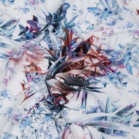 Organic Viscose Batiste – Morrocan Blue and Red Tropical Oasis – Loreto Collection Organic Viscose Batiste – Morrocan Blue and Red Tropical Oasis – Loreto Collection