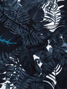 Organic Viscose Batiste – True Teal Tropical Leaves – Loreto Collection Organic Viscose Batiste – True Teal Tropical Leaves – Loreto Collection