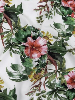 Organic Viscose Batiste – Coral Florals and Foliage – Loreto Collection Organic Viscose Batiste – Coral Florals and Foliage – Loreto Collection
