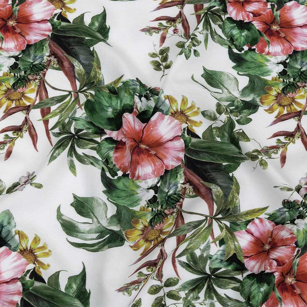 Organic Viscose Batiste – Coral Florals and Foliage – Loreto Collection Organic Viscose Batiste – Coral Florals and Foliage – Loreto Collection