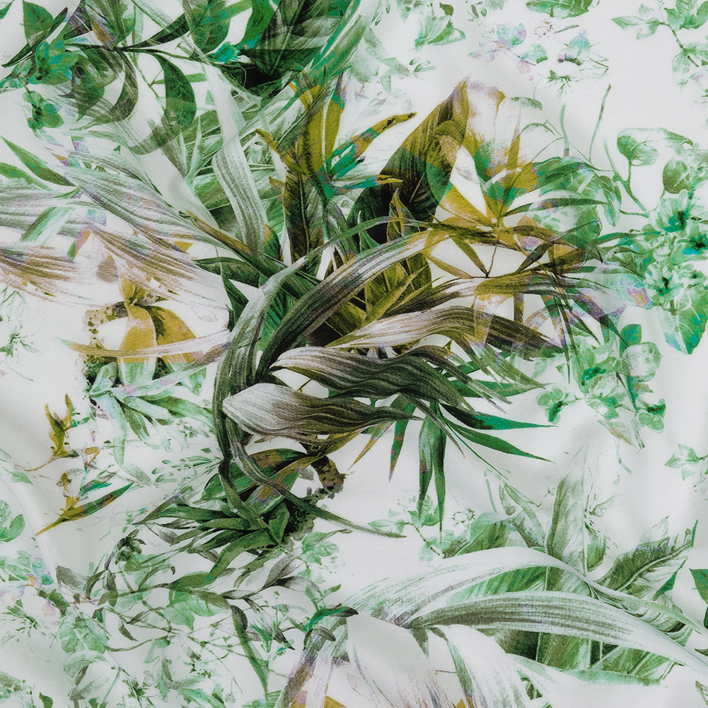 Organic Viscose Batiste – Green and Yellow Tropical Oasis – Loreto Collection Organic Viscose Batiste – Green and Yellow Tropical Oasis – Loreto Collection