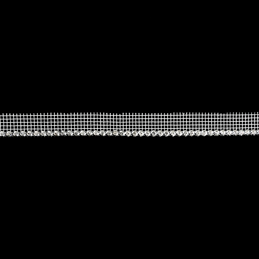 Vintage Crystal and Silver 1 Row Circular Rhinestones on White Mesh Trimming – 0.75″ Vintage Crystal and Silver 1 Row Circular Rhinestones on White Mesh Trimming – 0.75″