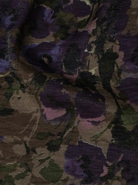 Italian Shimmering Purple and Gray Floral Vegan Crinkled Woven Italian Shimmering Purple and Gray Floral Vegan Crinkled Woven