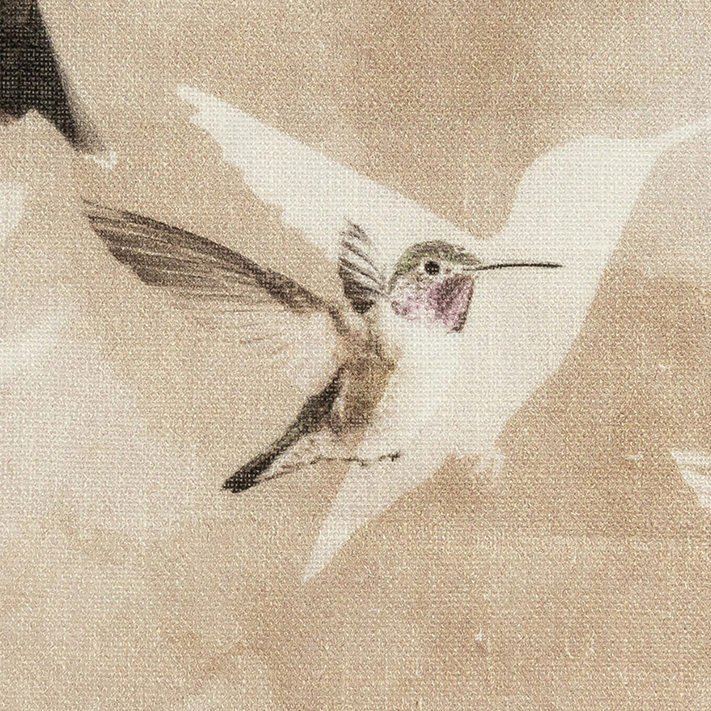 Humming Birds Printed Beige Linen Woven