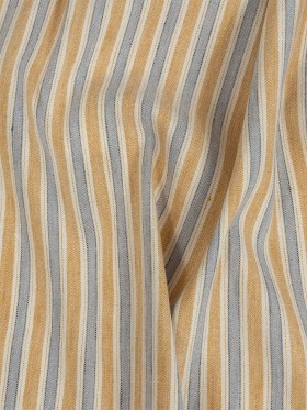 Gamboge and Icelandic Blue Ticking Striped Stretch Linen and Rayon Woven Gamboge and Icelandic Blue Ticking Striped Stretch Linen and Rayon Woven