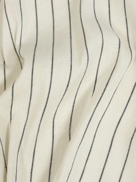Ivory, Meteorite and Metallic Silver Pencil Striped Stretch Delave Linen and Rayon Woven Ivory, Meteorite and Metallic Silver Pencil Striped Stretch Delave Linen and Rayon Woven