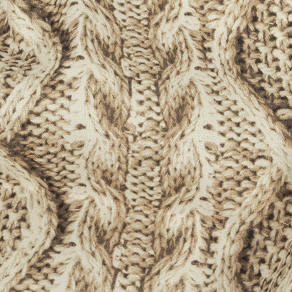 Antique White and Incense Cable Knit Printed Stretch Linen and Rayon Woven