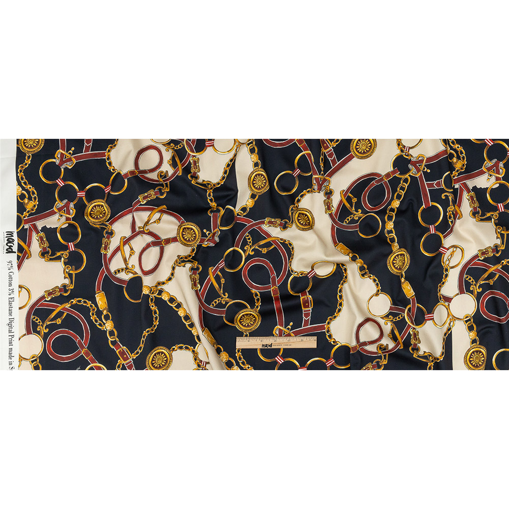 Mood Exclusive Navy Chaining Directions Stretch Cotton Sateen Mood Exclusive Navy Chaining Directions Stretch Cotton Sateen