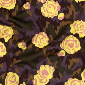 Mood Exclusive Yellow and Teak Camo Floral Incognito Stretch Cotton Sateen Mood Exclusive Yellow and Teak Camo Floral Incognito Stretch Cotton Sateen