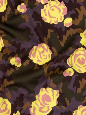 Mood Exclusive Yellow and Teak Camo Floral Incognito Stretch Cotton Sateen Mood Exclusive Yellow and Teak Camo Floral Incognito Stretch Cotton Sateen