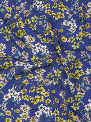 Mood Exclusive Cobalt Blue Dainty Daffodils Viscose Twill Mood Exclusive Cobalt Blue Dainty Daffodils Viscose Twill