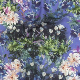 Viscose and Linen Twill Print – Lilac and Deep Cobalt Floral – Mood Exclusive Chromatic Watercolor Viscose and Linen Twill Print – Lilac and Deep Cobalt Floral – Mood Exclusive Chromatic Watercolor