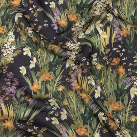 Viscose and Linen Twill Print – Muted Black and Green Flowers and Grass – Mood Exclusive Prairie Spring Viscose and Linen Twill Print – Muted Black and Green Flowers and Grass – Mood Exclusive Prairie Spring