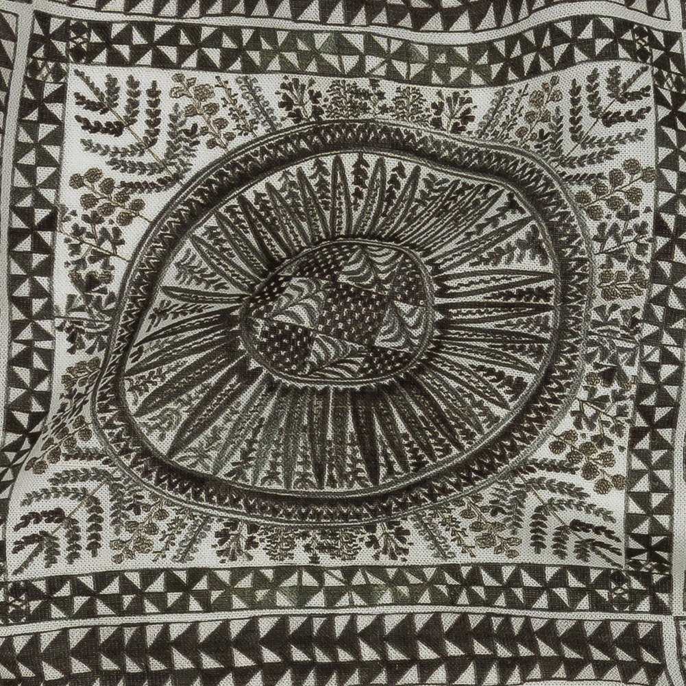 Lightweight Viscose-Linen Woven Print - Black and White Medallion and Geometric Squares - Mood Exclusive Small Heliocentric