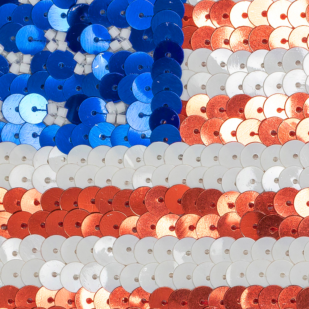 Vintage Large Heart-Shaped American Flag Beaded and Sequins Applique