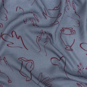 Leafy Viscose Jacquard Print – Blue and Wine Red Doodled Objects – Mood Exclusive Hand It Over Leafy Viscose Jacquard Print – Blue and Wine Red Doodled Objects – Mood Exclusive Hand It Over