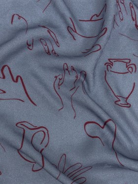Leafy Viscose Jacquard Print – Blue and Wine Red Doodled Objects – Mood Exclusive Hand It Over Leafy Viscose Jacquard Print – Blue and Wine Red Doodled Objects – Mood Exclusive Hand It Over