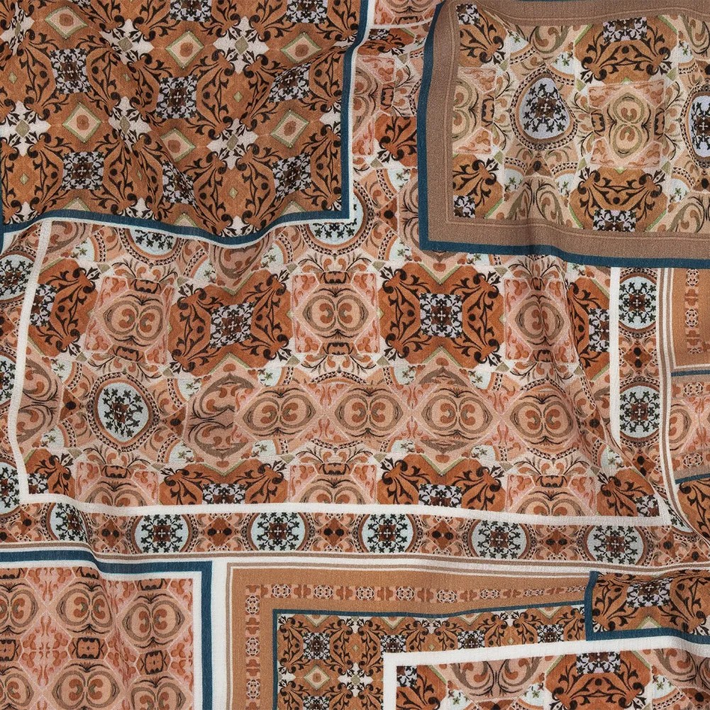 Gauzy Wrinkled Rayon Woven Print – Orange Ornate Patchwork – Mood Exclusive Arabesco Gauzy Wrinkled Rayon Woven Print – Orange Ornate Patchwork – Mood Exclusive Arabesco