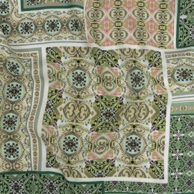 Gauzy Wrinkled Rayon Woven Print – Soft Green Ornate Patchwork – Mood Exclusive Arabesco Gauzy Wrinkled Rayon Woven Print – Soft Green Ornate Patchwork – Mood Exclusive Arabesco