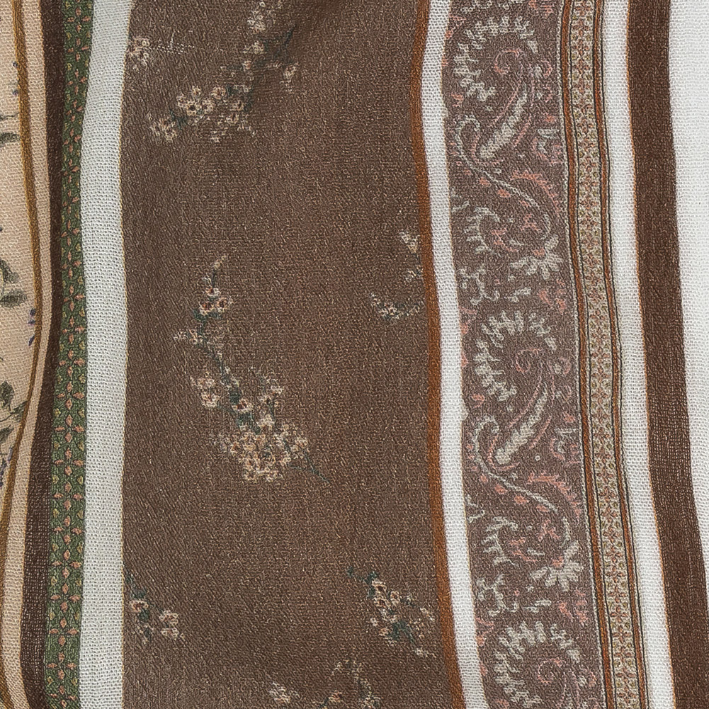Gauzy Wrinkled Rayon Woven Print - Light Brown and Beige Floral Stripes - Mood Exclusive Encased Reveries