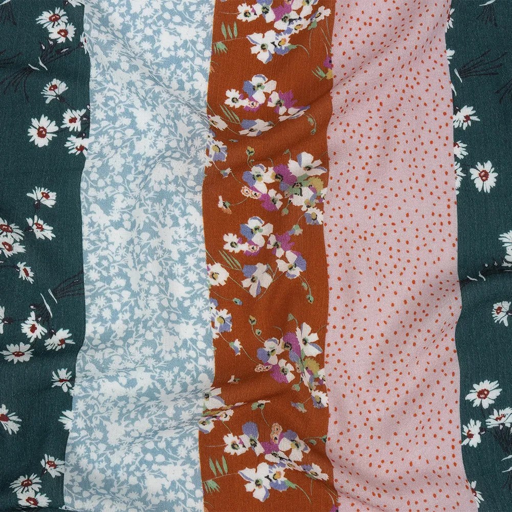 Gauzy Wrinkled Rayon Woven Print – Orange and Evergreen Floral Stripes – Mood Exclusive Perennial Paths Gauzy Wrinkled Rayon Woven Print – Orange and Evergreen Floral Stripes – Mood Exclusive Perennial Paths