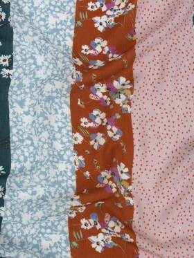 Gauzy Wrinkled Rayon Woven Print – Orange and Evergreen Floral Stripes – Mood Exclusive Perennial Paths Gauzy Wrinkled Rayon Woven Print – Orange and Evergreen Floral Stripes – Mood Exclusive Perennial Paths