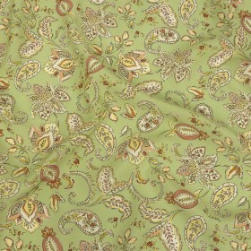 Viscose Twill Print – Light Green and Orange Paisley Floral – Mood Exclusive Paisley Daze Viscose Twill Print – Light Green and Orange Paisley Floral – Mood Exclusive Paisley Daze