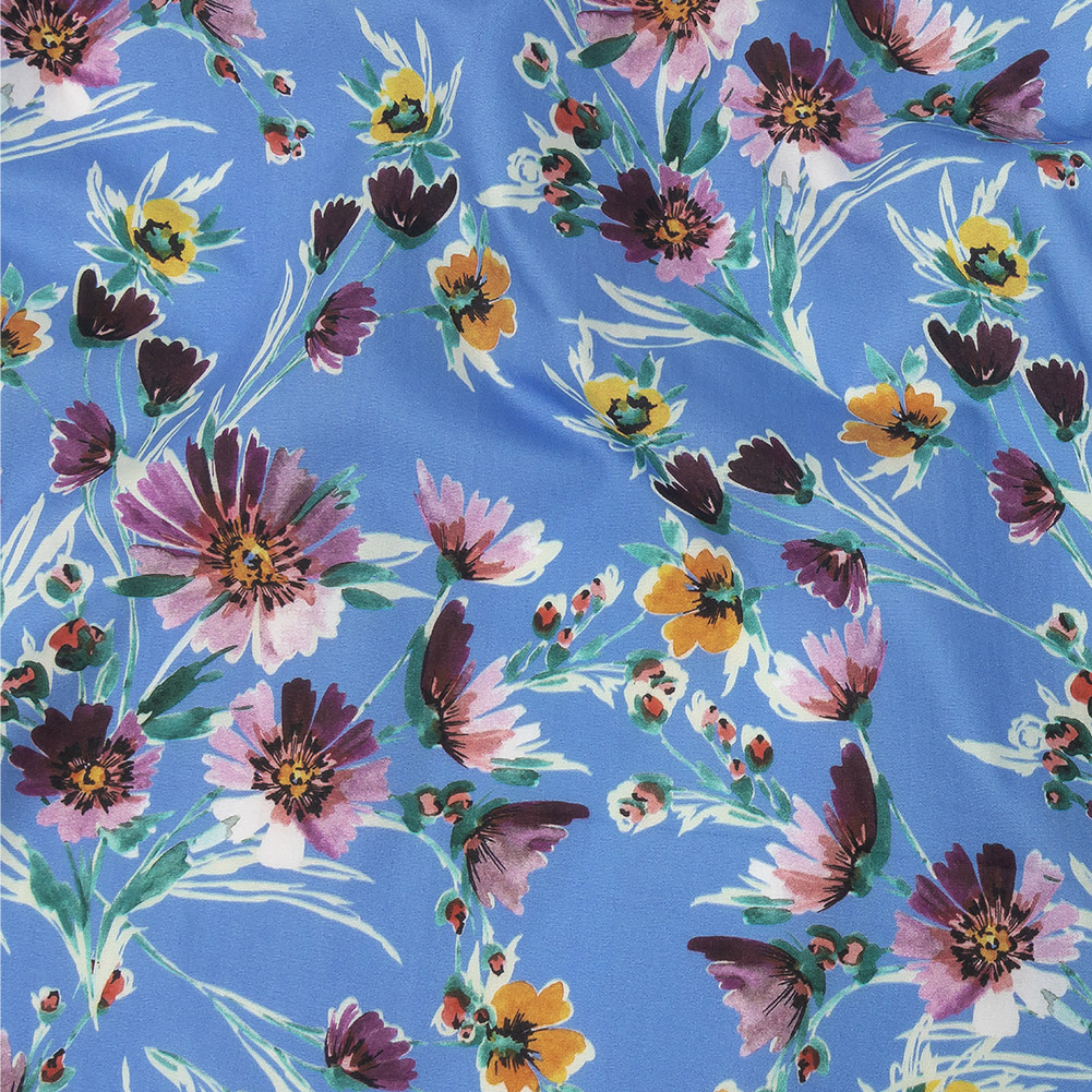Cotton Poplin Print – Blue Jay and Purple Floral – Mood Exclusive Wide Open Cotton Poplin Print – Blue Jay and Purple Floral – Mood Exclusive Wide Open