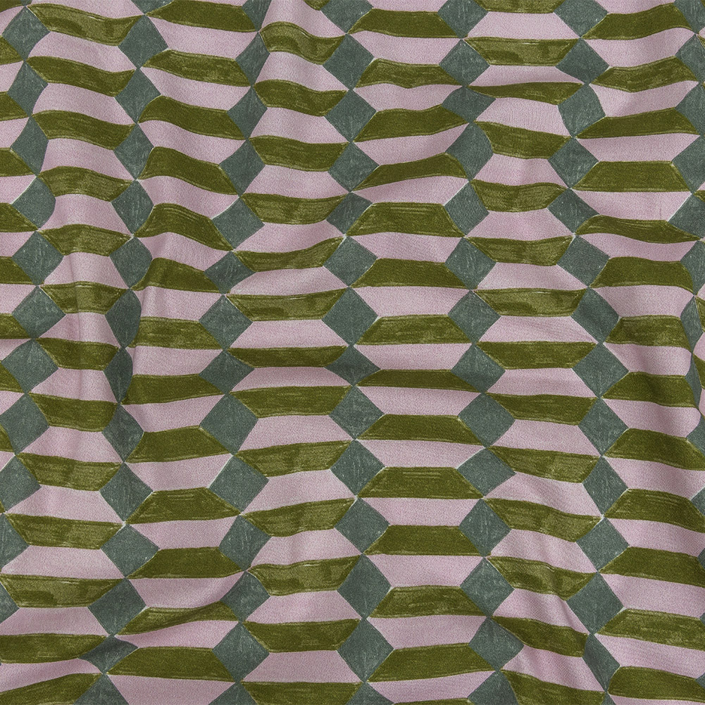 Stretch Cotton Twill Print – Pink and Olive Green Geometric – Mood Exclusive Stepping Strangely Stretch Cotton Twill Print – Pink and Olive Green Geometric – Mood Exclusive Stepping Strangely