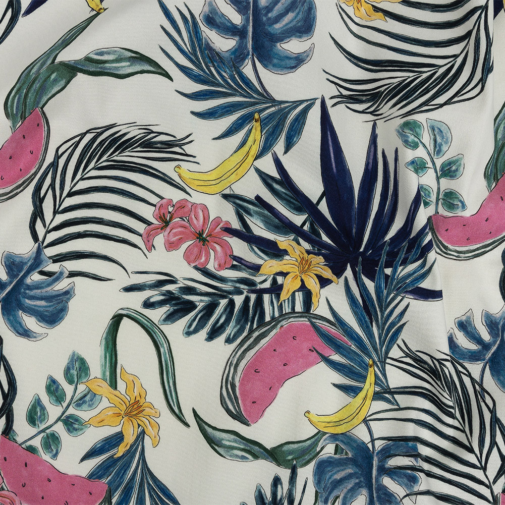 Stretch Cotton Twill Print – Navy Palm Leaves and Fruit – Mood Exclusive Fruitful Circumstances Stretch Cotton Twill Print – Navy Palm Leaves and Fruit – Mood Exclusive Fruitful Circumstances
