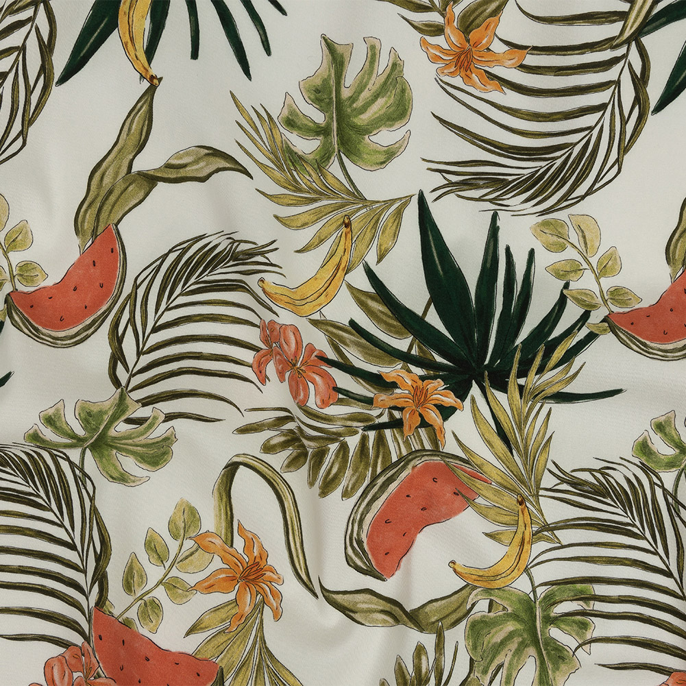 Stretch Cotton Twill Print – Green Palm Leaves and Fruit – Mood Exclusive Fruitful Circumstances Stretch Cotton Twill Print – Green Palm Leaves and Fruit – Mood Exclusive Fruitful Circumstances