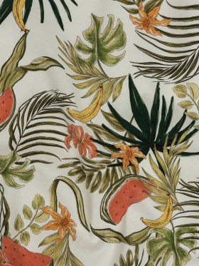 Stretch Cotton Twill Print – Green Palm Leaves and Fruit – Mood Exclusive Fruitful Circumstances Stretch Cotton Twill Print – Green Palm Leaves and Fruit – Mood Exclusive Fruitful Circumstances