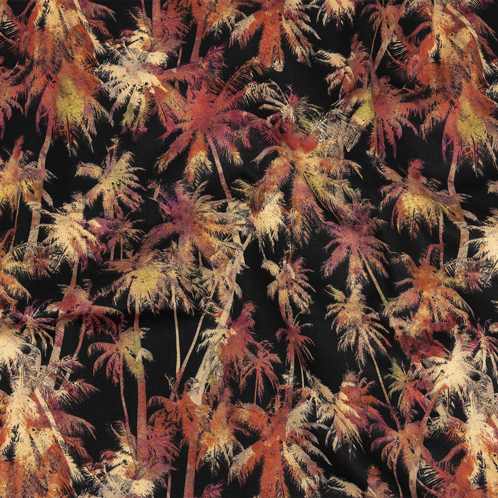 Stretch Cotton Sateen – Black and Pink Palm Trees – Pindorama Print – Mood Exclusive Rio Collection Stretch Cotton Sateen – Black and Pink Palm Trees – Pindorama Print – Mood Exclusive Rio Collection