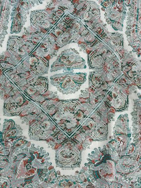 Stretch Floral Jacquard Print – Jade and Orange Ornate Medallions – Mood Exclusive Interlocking Configurations Stretch Floral Jacquard Print – Jade and Orange Ornate Medallions – Mood Exclusive Interlocking Configurations