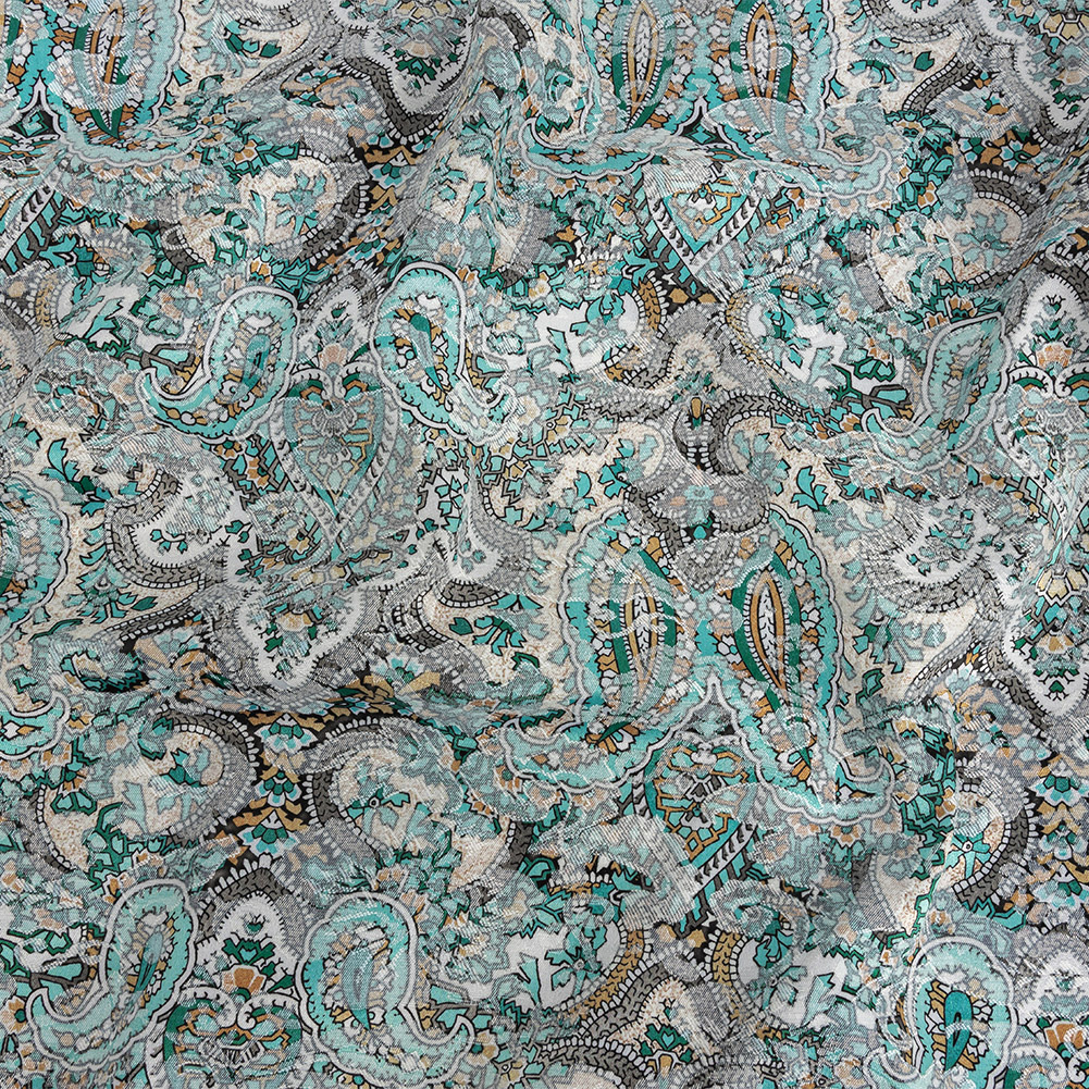 Stretch Floral Jacquard Print – Turquoise and Orange Ornate Paisley – Mood Exclusive Baroque Embellishments Stretch Floral Jacquard Print – Turquoise and Orange Ornate Paisley – Mood Exclusive Baroque Embellishments