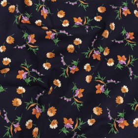Stretch Cotton Twill Print – Midnight Navy and Orange Floral – Mood Exclusive Incandescent Waltz Stretch Cotton Twill Print – Midnight Navy and Orange Floral – Mood Exclusive Incandescent Waltz