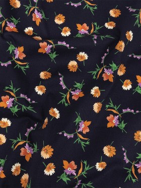 Stretch Cotton Twill Print – Midnight Navy and Orange Floral – Mood Exclusive Incandescent Waltz Stretch Cotton Twill Print – Midnight Navy and Orange Floral – Mood Exclusive Incandescent Waltz