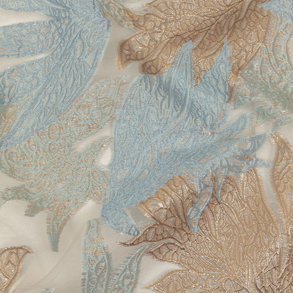 Metallic Gold and Baby Blue Leafy Luxury Burnout Brocade Metallic Gold and Baby Blue Leafy Luxury Burnout Brocade