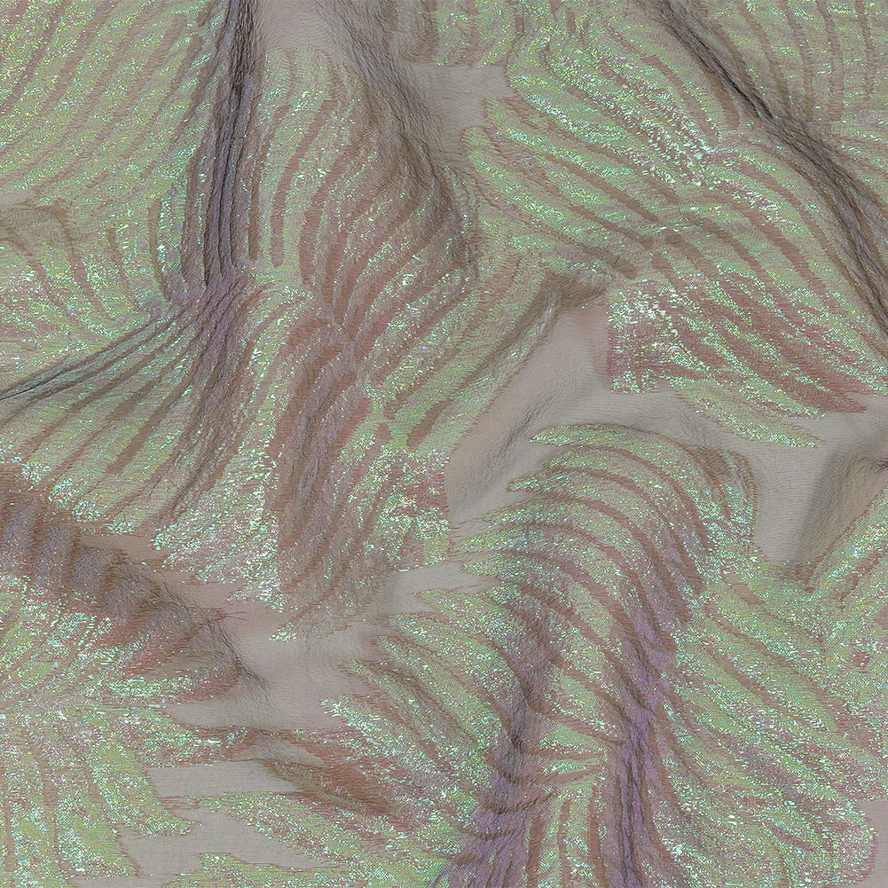 Metallic Iridescent Blue and Green Leafy Luxury Burnout Brocade Metallic Iridescent Blue and Green Leafy Luxury Burnout Brocade