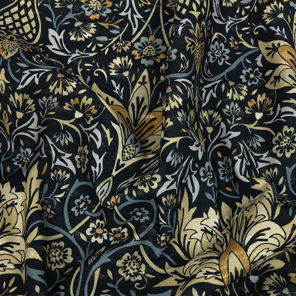 Cotton Canvas Print – Indigo Arts and Crafts Floral – British Imported Cotton Canvas Print – Indigo Arts and Crafts Floral – British Imported