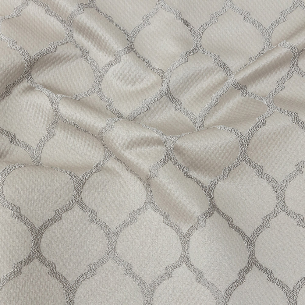 Satin-Faced Jacquard – Fawn Moroccan Quatrefoil – British Imported Satin-Faced Jacquard – Fawn Moroccan Quatrefoil – British Imported