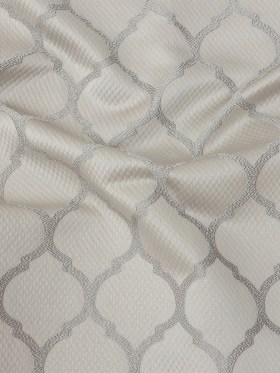 Satin-Faced Jacquard – Fawn Moroccan Quatrefoil – British Imported Satin-Faced Jacquard – Fawn Moroccan Quatrefoil – British Imported