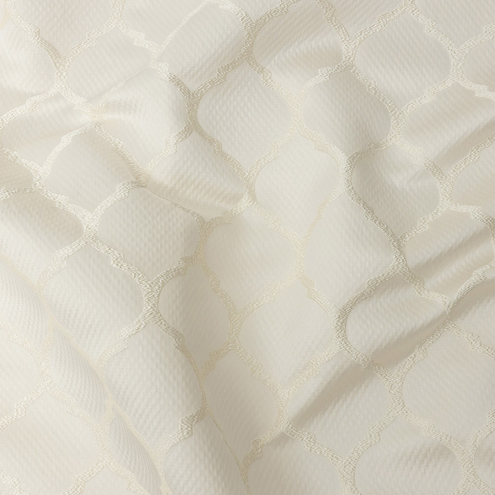 Satin-Faced Jacquard – Ivory Moroccan Quatrefoil – British Imported Satin-Faced Jacquard – Ivory Moroccan Quatrefoil – British Imported